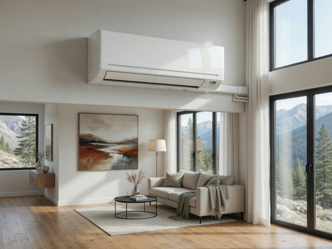 Ductless mini-split unit in a modern living room